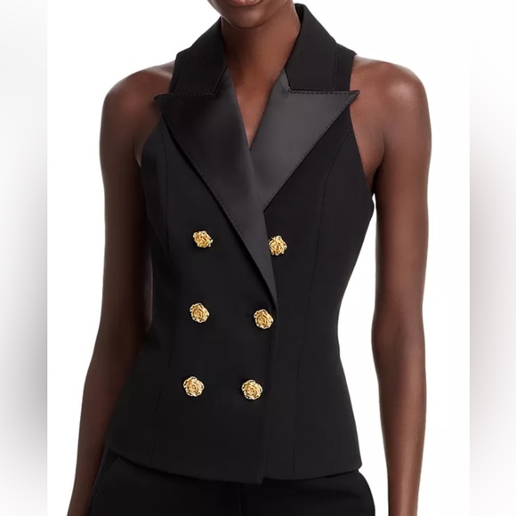 L'AGENCE Jackets & Blazers - L'AGENCE Black Double-Breasted Halter Vest with Gold Buttons